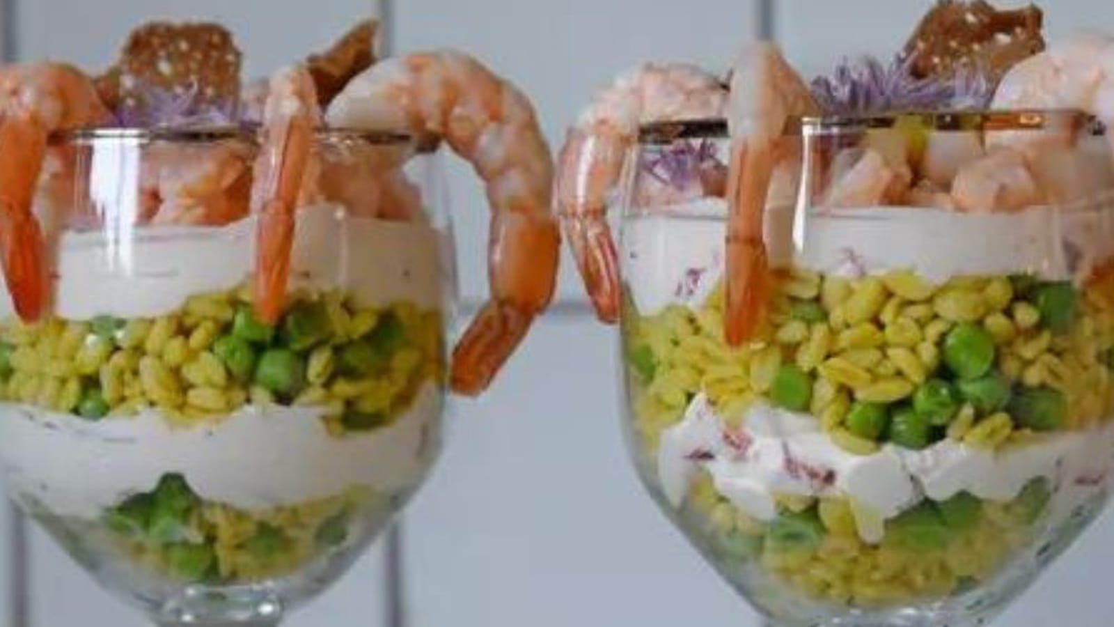 Blé à la ricotta, chèvre et crevettes