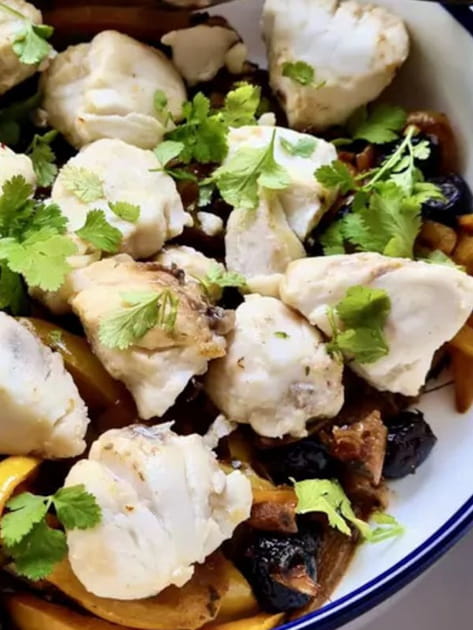 Tajine de poisson aux poivrons jaunes