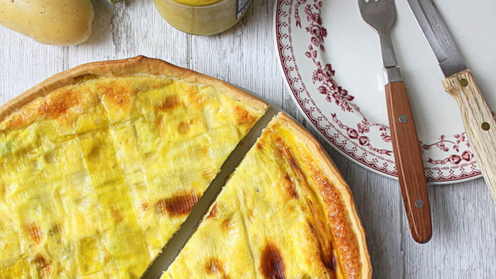 Quiche végétarienne poireaux, pommes de terre, moutarde au curry