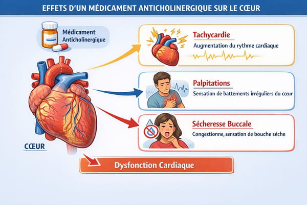 Schéma des effets des médicaments anticholinergiques sur le coeur