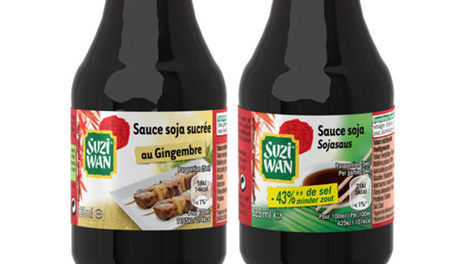 Sauce soja sucrée au gingembre et sauce soja salée allégée en sel de Suzi Wan®