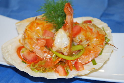 Gambas aux légumes, sauce à l'orange vanillée