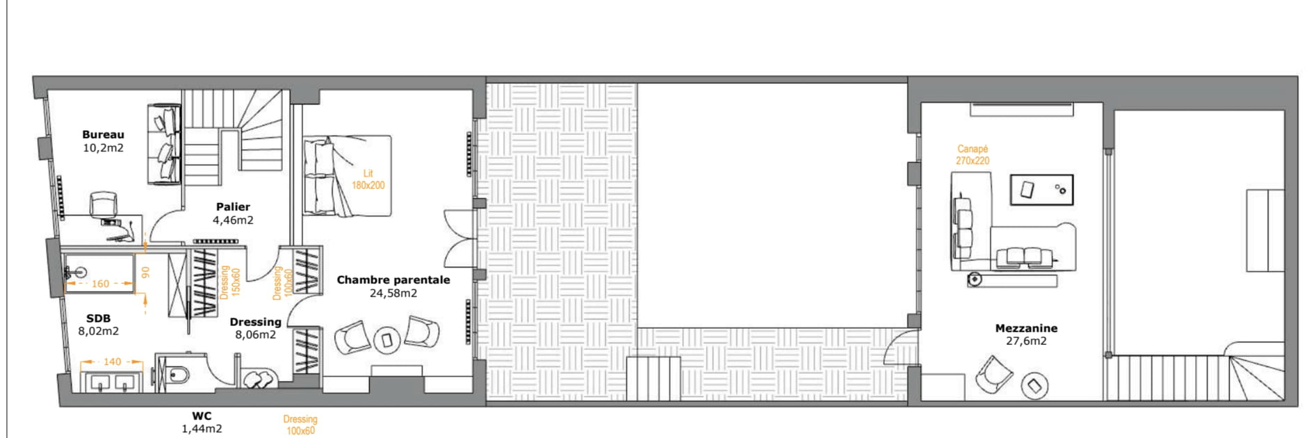 Le plan du 1er &eacute;tage apr&egrave;s travaux