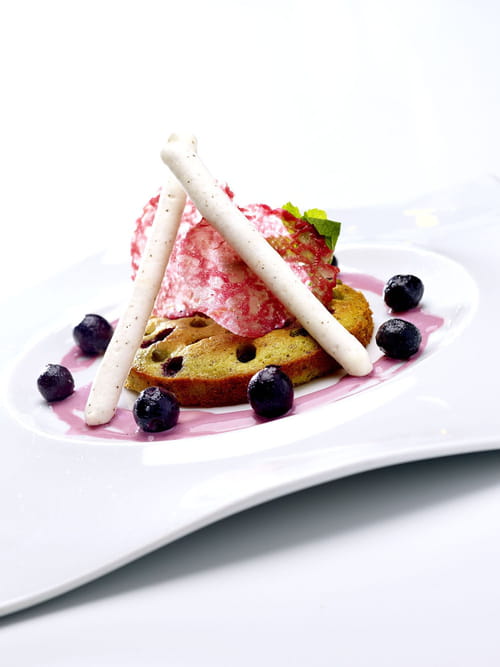 Financier Cassis Pistache - Crème anglaise Cassis