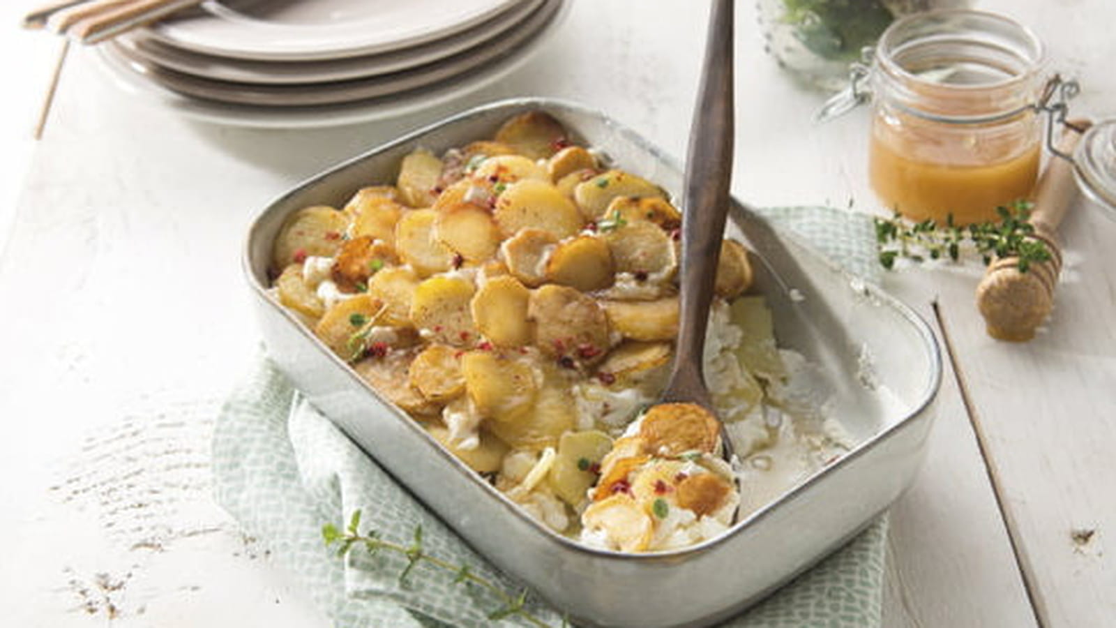 Gratin de Ratte du Touquet au chèvre & miel