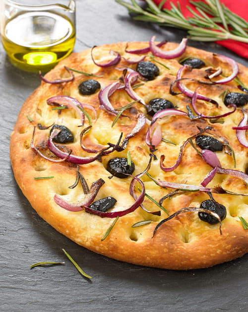 Focaccia aux olives et romarin sur sa pâte à pizza au Levain Croustipate