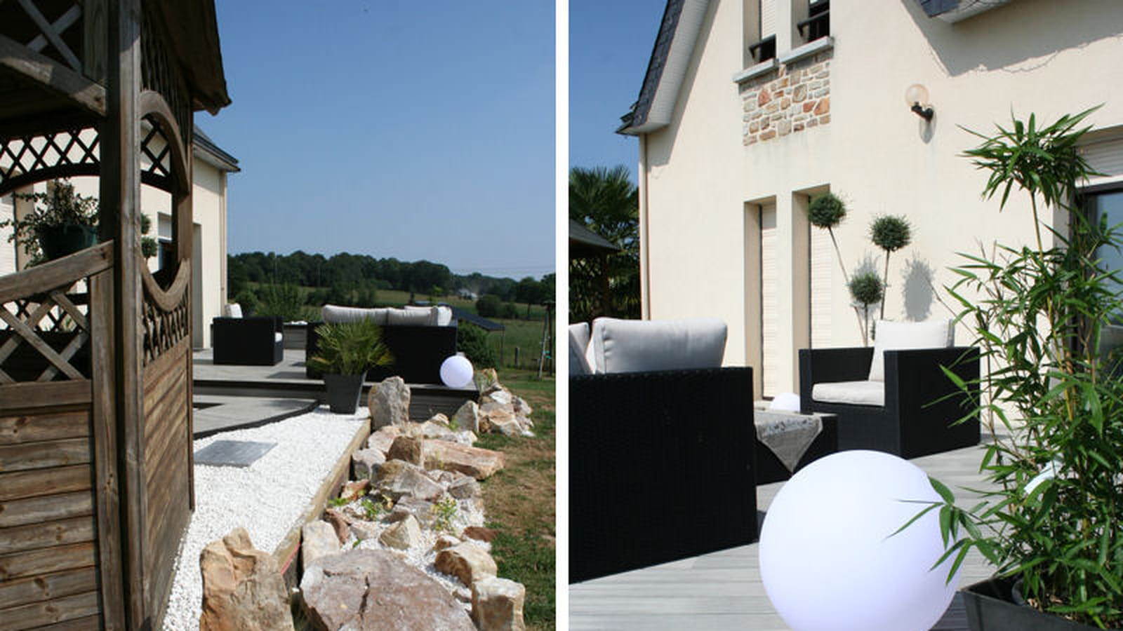 Luminaire et salon de jardin
