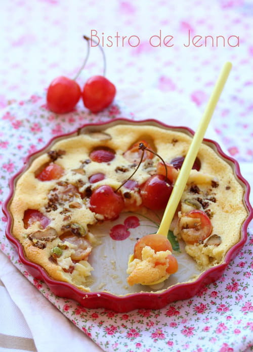 Clafoutis cerises blanches, mascarpone et pistaches torréfiées