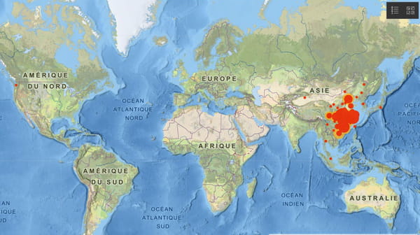 Présence du virus Coronavirus 2019 Chine monde