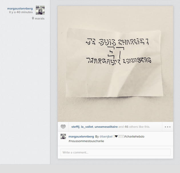 Margaux Lonnberg soutient Charlie Hebdo