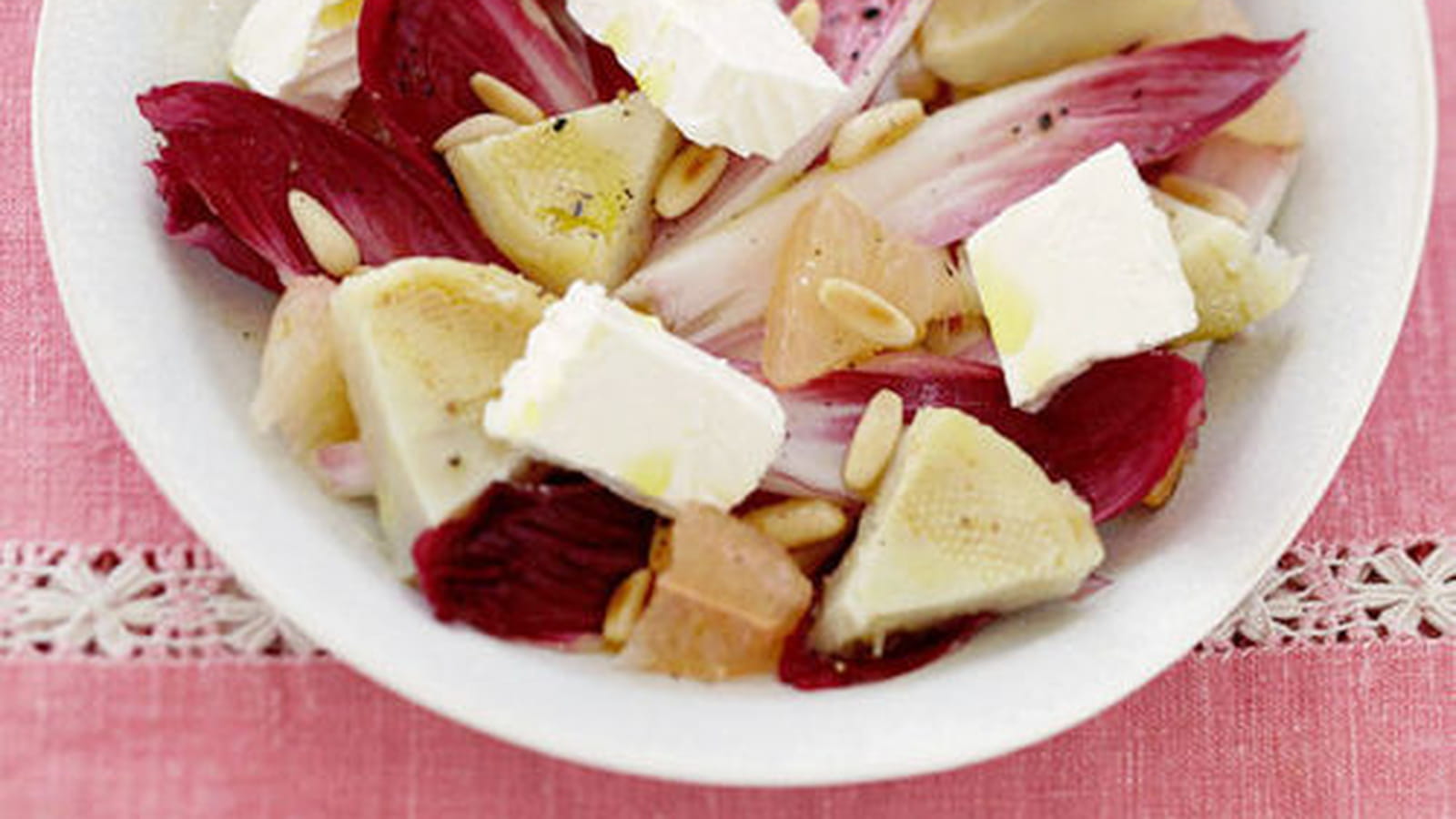 Salade d'endives, artichaut, pamplemousse et Caprice des Anges