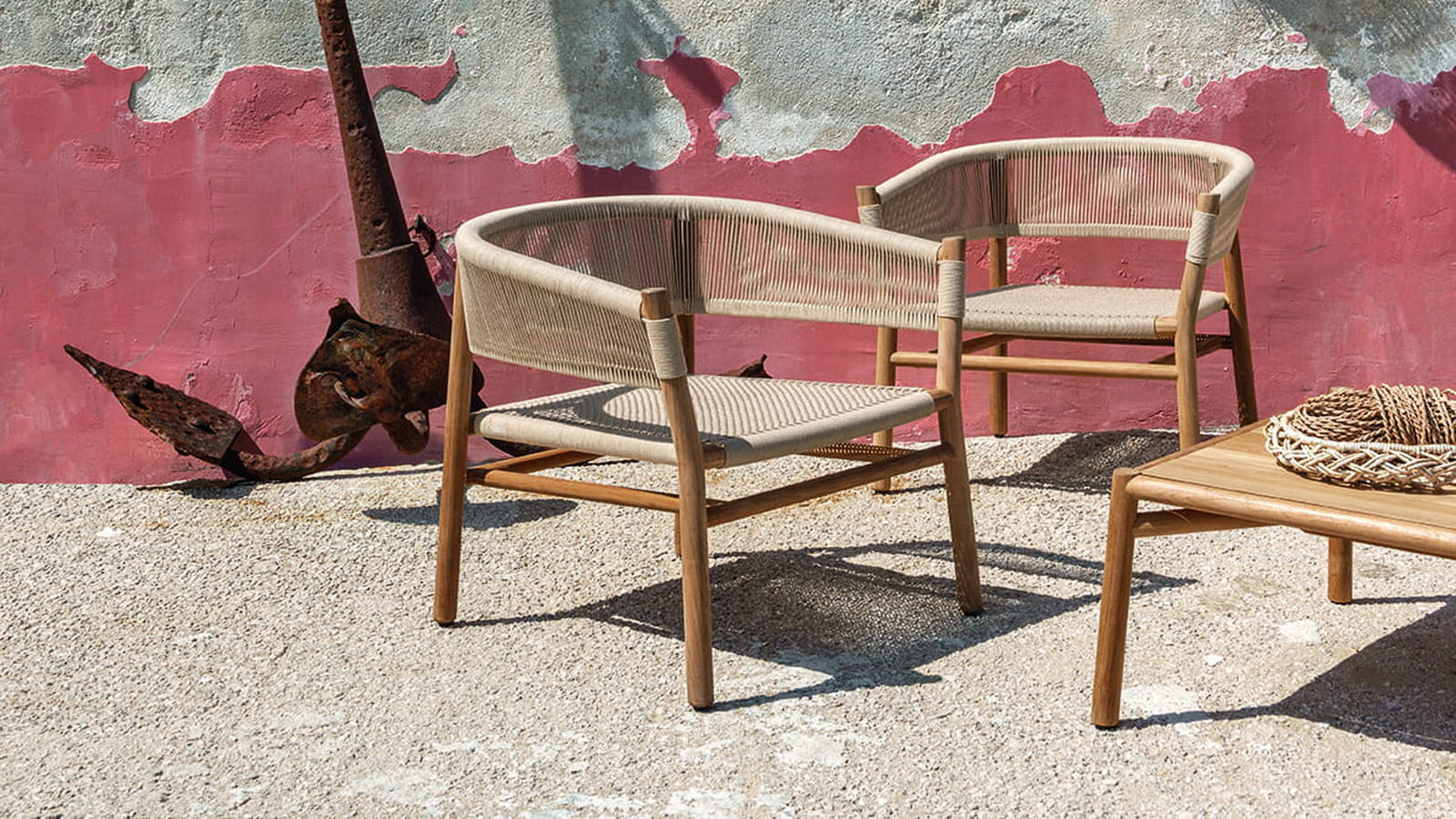Salon de jardin en teck et corde tressée 