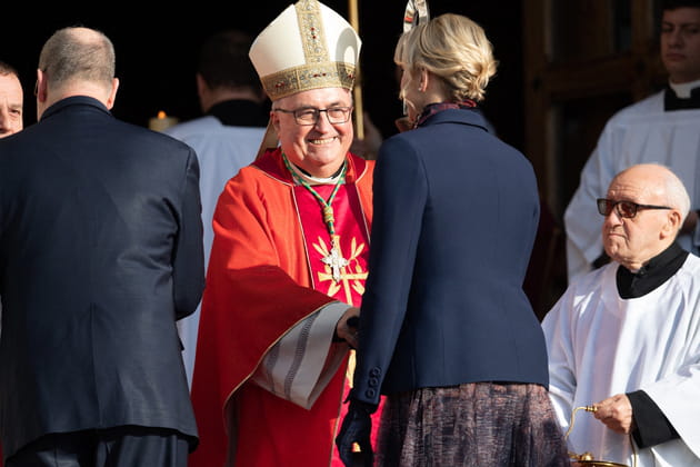 Le prince Albert II et la princesse Charlène de Monaco viennent assister à un messe à l'occasion de la Sainte-Dévote.