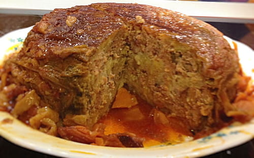 Chou farci au veau parfumé à la tomate