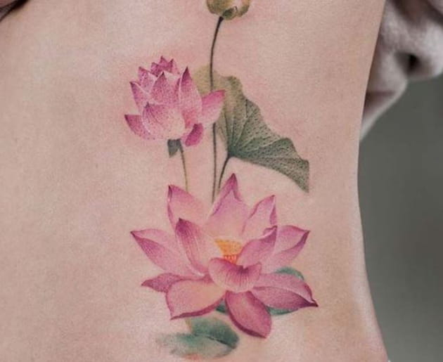 Fleur de lotus réaliste sur le flanc