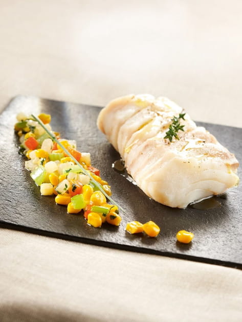 Dos de cabillaud &agrave; la vapeur et ratatouille de ma&iuml;s