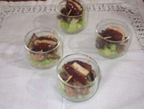 Verrines fraicheur et brochettes poulet aux dattes
