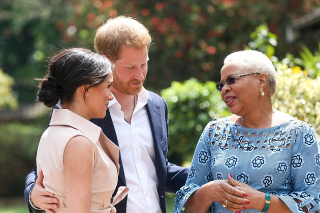 Meghan Markle et le prince Harry rencontrent Graca Machel, veuve de Nelson Mandela, 2&nbsp;octobre 2019.
