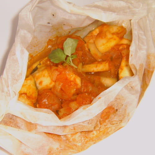 Papillote de cabillaud aux courgettes et basilic