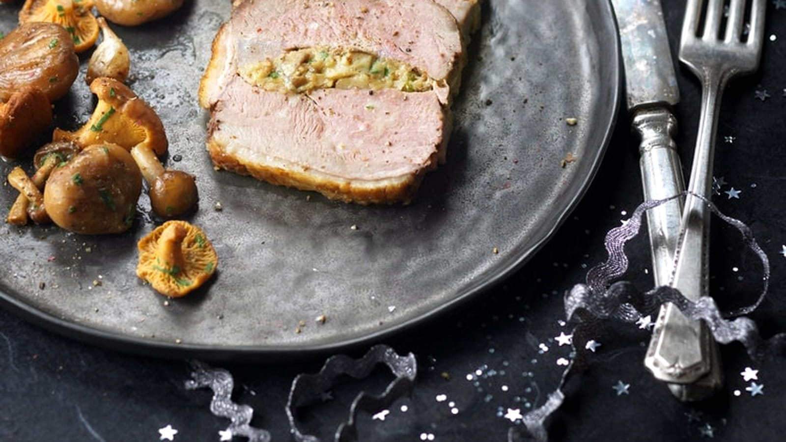 Rôti de magret farci aux marrons et champignons