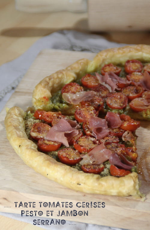 Tarte aux tomates Cerises, pesto et jambon serrano