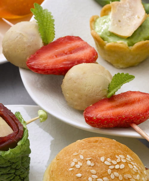 Brochettes de Foie Gras aux fraises