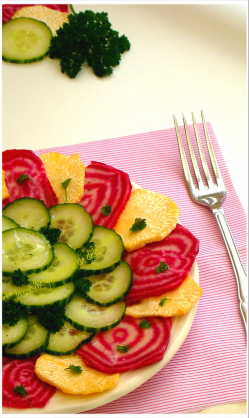 Carpaccio de betterave Chiogga et concombre