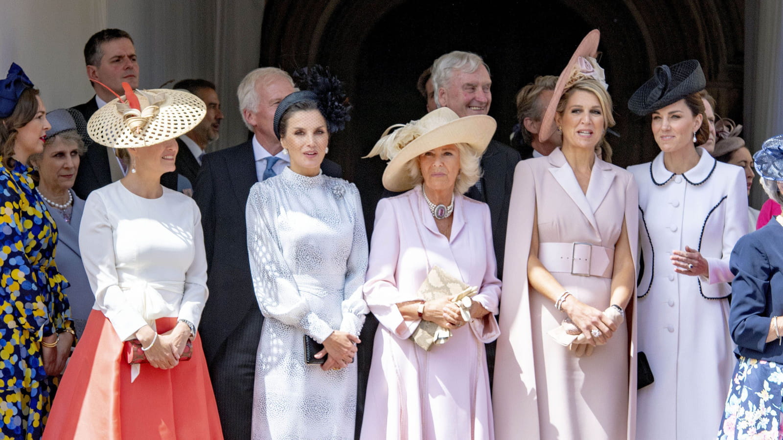 Sophie comtesse de Wessex, la reine Letizia d'Espagne, Camilla duchesse de Cournouailles, la reine Maxima des Pays-Bas et Kate Middleton