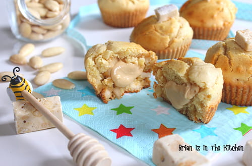 Muffins au miel et amandes, cœur fondant à la crème de nougat