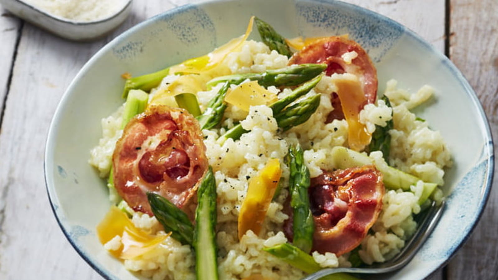 Risotto aux asperges, mimolette extra vieille et pancetta