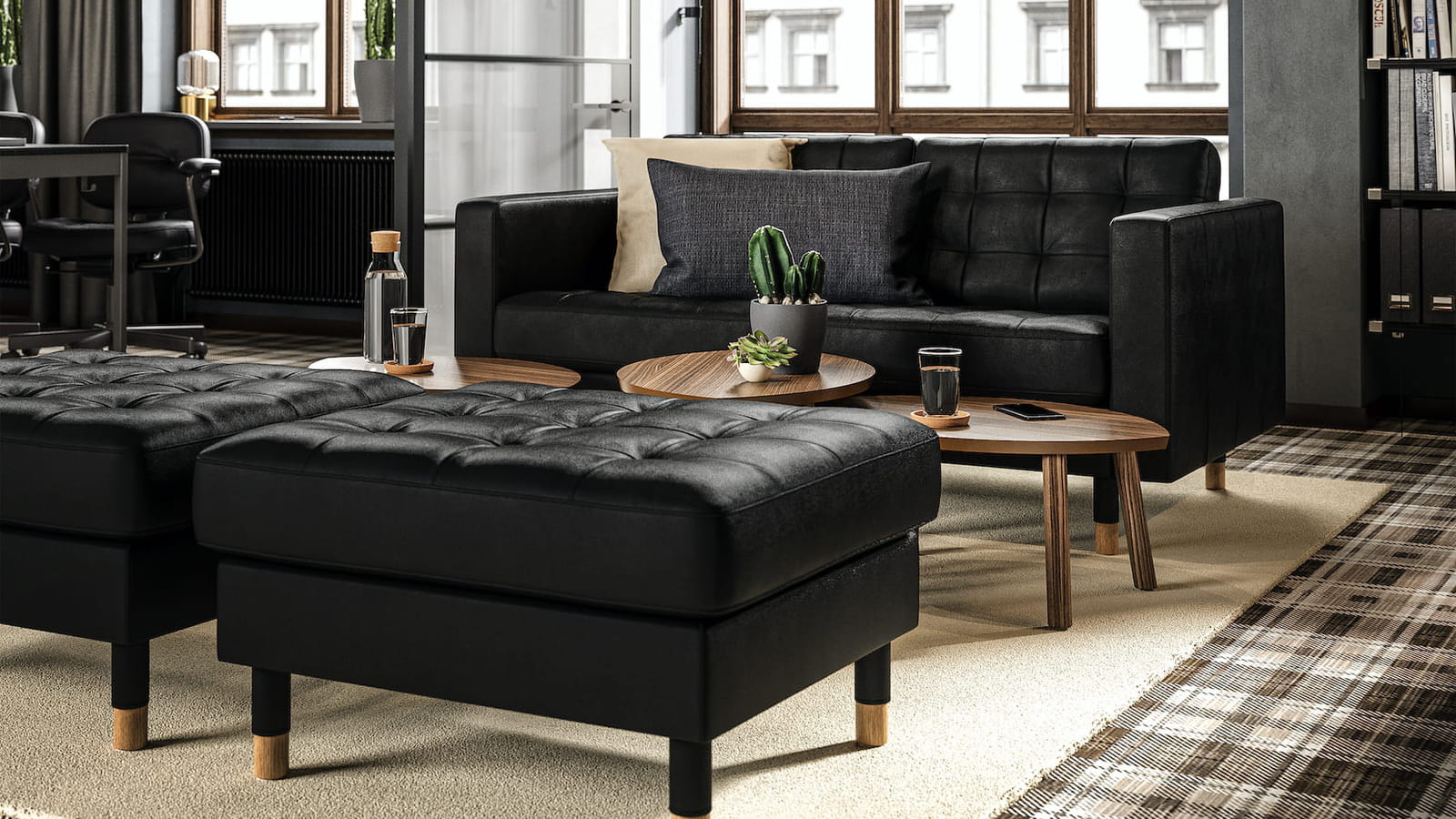 Canapé Ikea en cuir capitonné