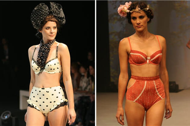 Ensemble culotte taille haute blanc &agrave; pois noir de Kostar et parure orange et blanc cass&eacute; de Mat