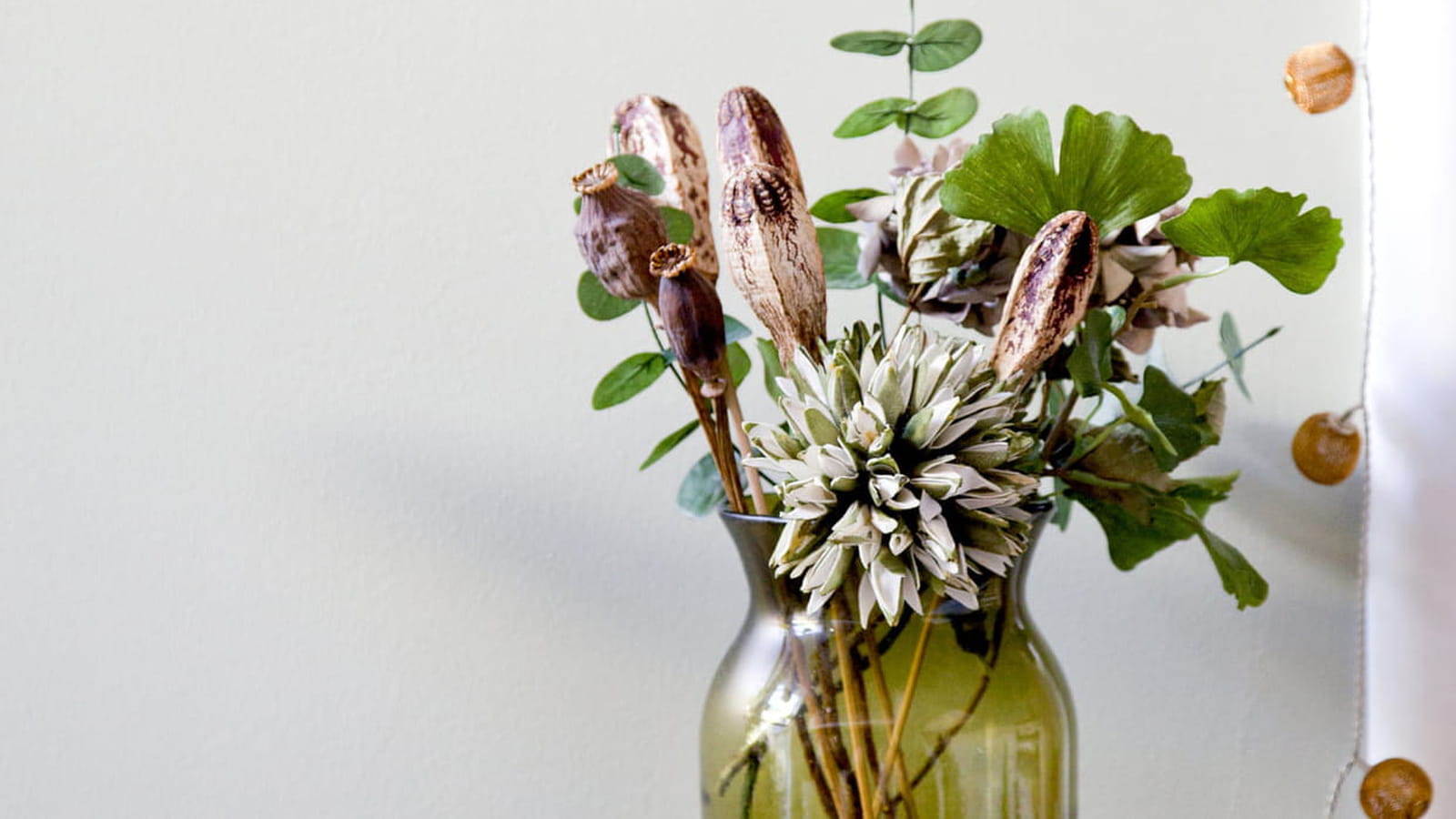 Feuille de ginkgo, capsule de pavot et eucalyptus séchés 