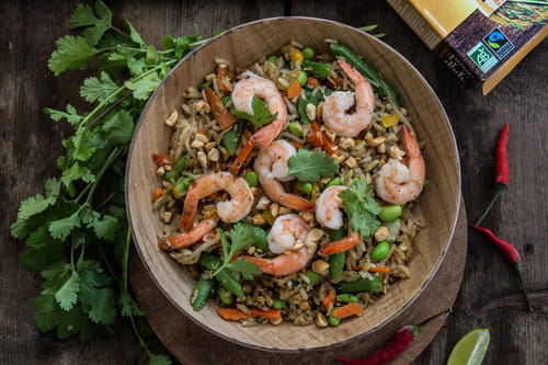 Riz thaï coco citronnelle sauté aux légumes et crevettes