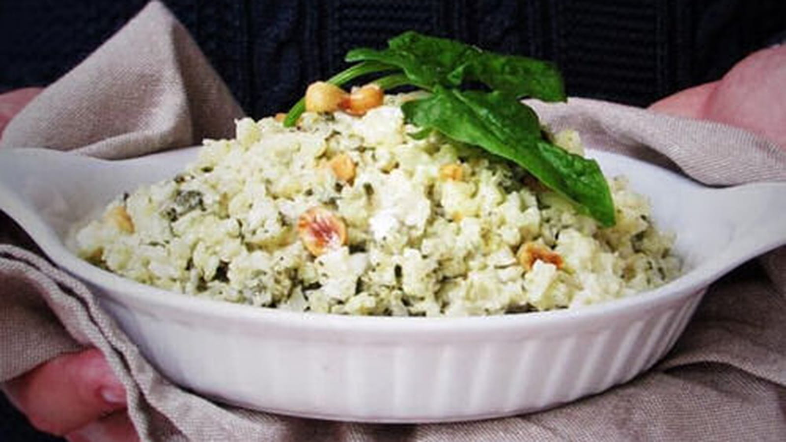 Risotto épinards, chèvre, noisettes sans riz