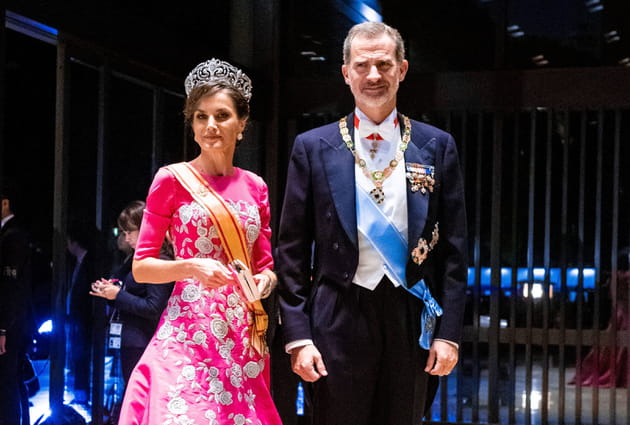 La Reine Letizia et le roi Felipe d'Espagne se rendent au banquet imp&eacute;rial