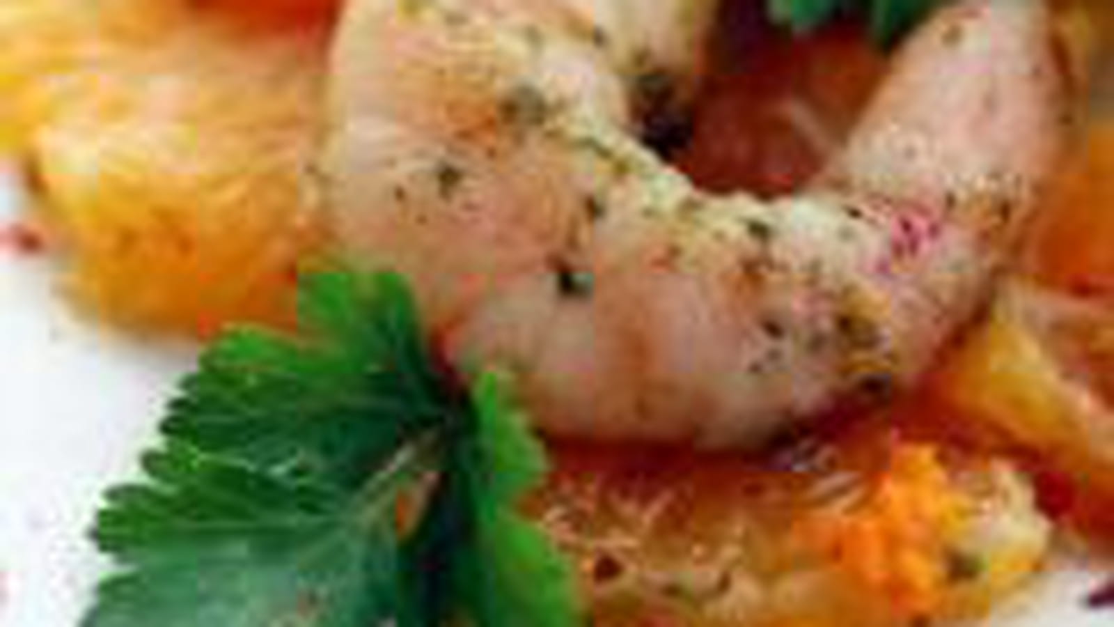 Carpaccio d'oranges et gambas pimentées
