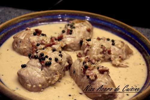 Paupiettes de poulet à la bière et au poivre vert