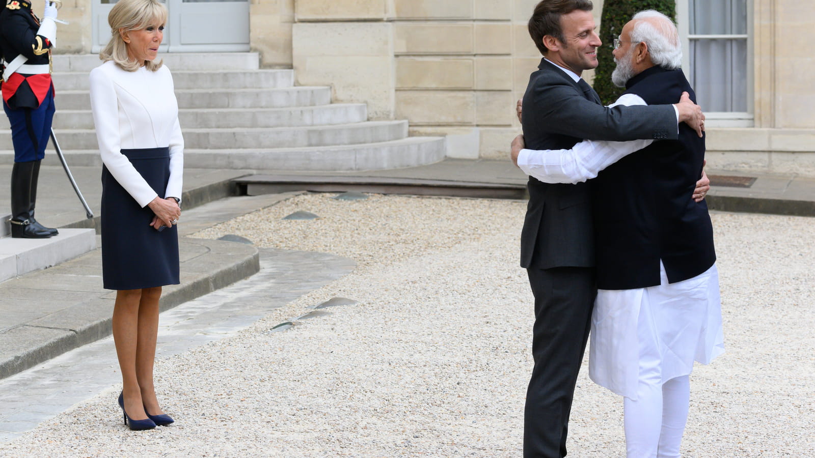Brigitte, Emmanuel Macron et Narendra Modi