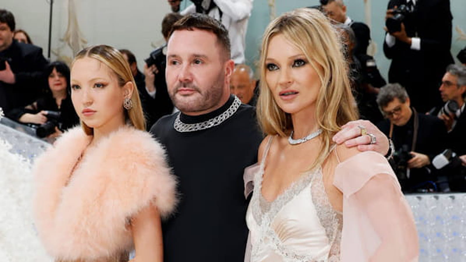 Model Kate Moss wears a FENDI Couture Bespoke look by Kim Jones getty