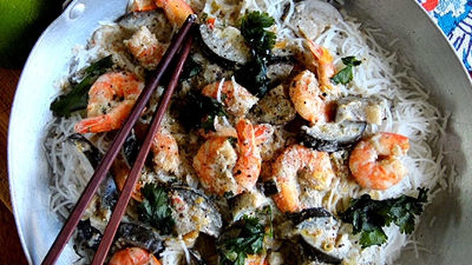Curry vert Thaï de crevettes aux aubergines