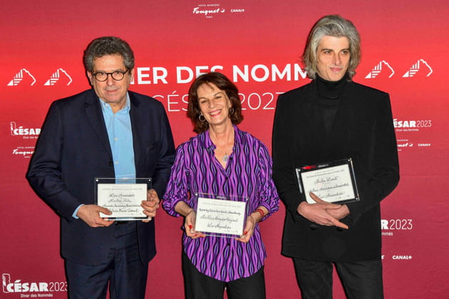 Patrick Sobelman, Agnès de Sacy et Micha Lescot au dîner des nommés des César au Fouquet's