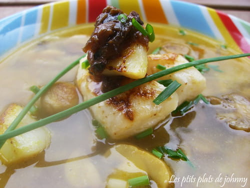 Cabillaud et sa Saint-jacques au curry au bouillon