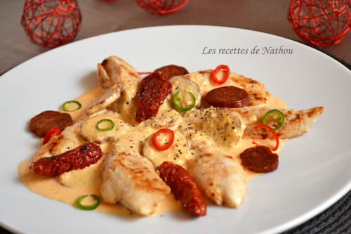 Aiguillettes de poulet, sauce crémeuse au chorizo