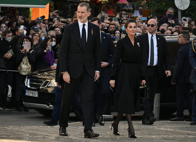 Felipe VI et son épouse Letizia d'Espagne aux obsèques de Constantin II de Grèce