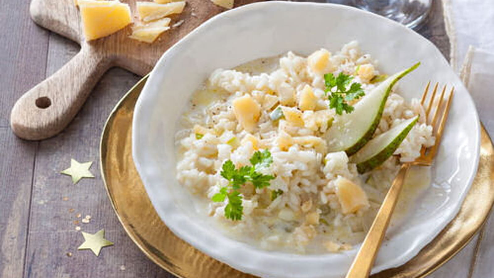 Risotto au Champagne, poires et au Sbrinz AOP