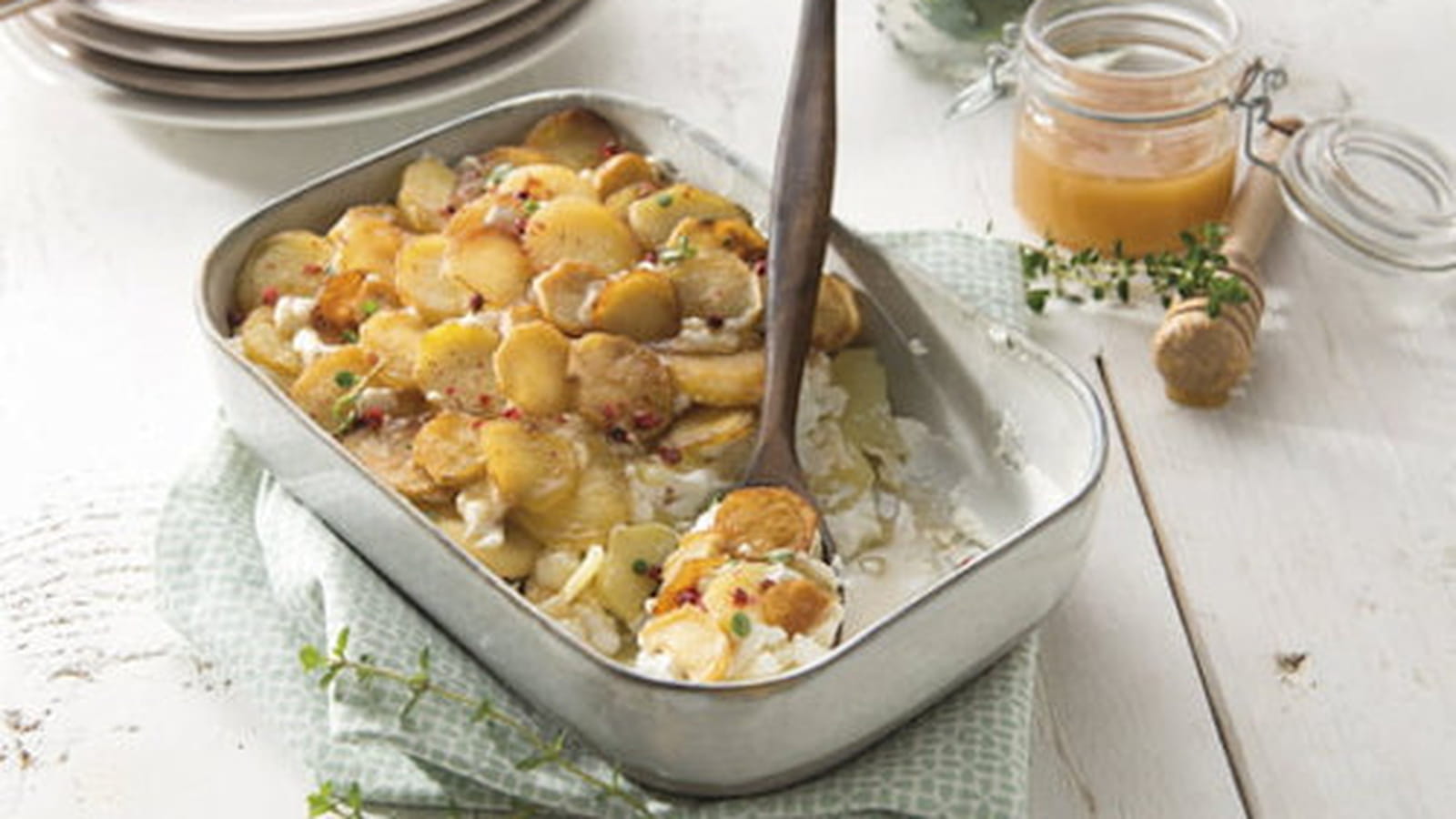 Gratin de Ratte du Touquet au chèvre & miel