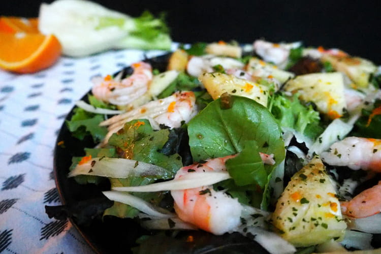 Recette de Salade aux crevettes, ananas et fenouil