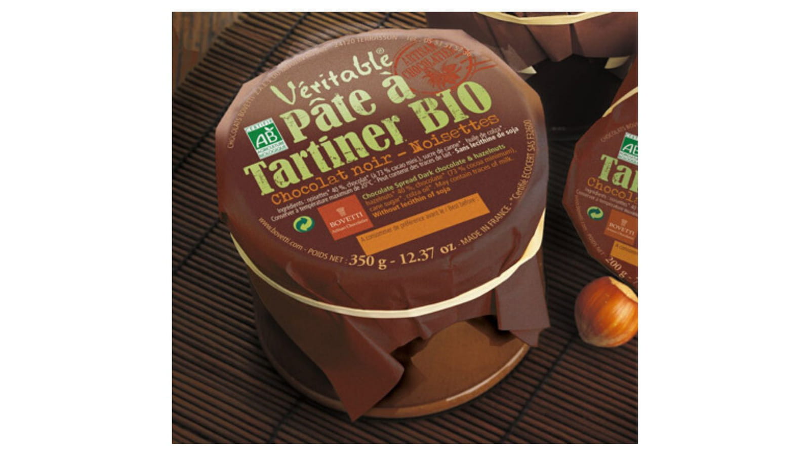 Pâte à tartiner Noir/Noisette BIO de Bovetti 