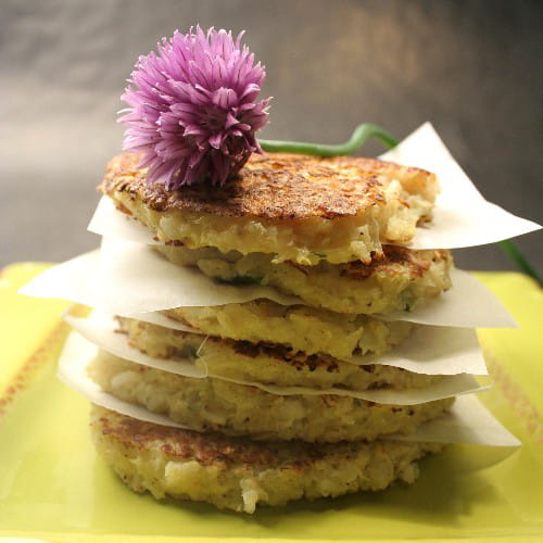 Galettes de pommes de terre et crevettes à la plancha